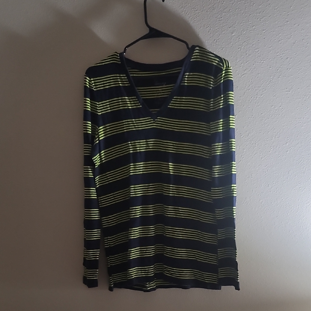 GAP Black and Yellow Striped V-Neck Top